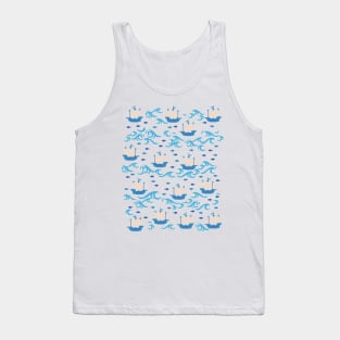 Blue Ship Voyage in the Sea Pattern Tank Top